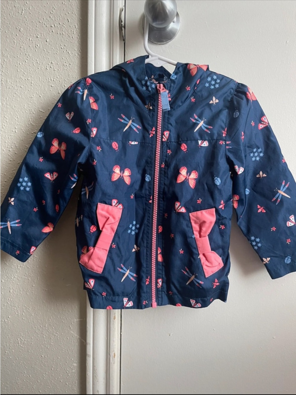 Cherokee Navy Rain Jacket with Pink Butterfly & Dragonfly Accents